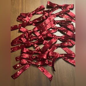Maroon Velvet Starry Holiday Christmas Bow Ornament Set